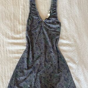 Ruched Floral Mini Dress in Gray